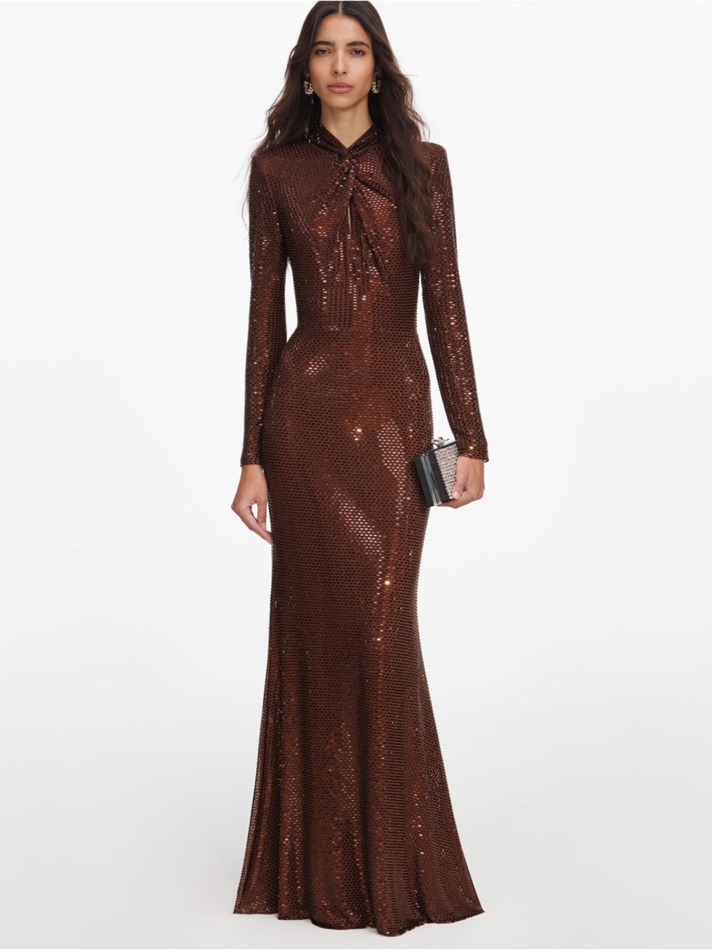 NWOT Self-Portrait BROWN RHINESTONE MAXI DRESS